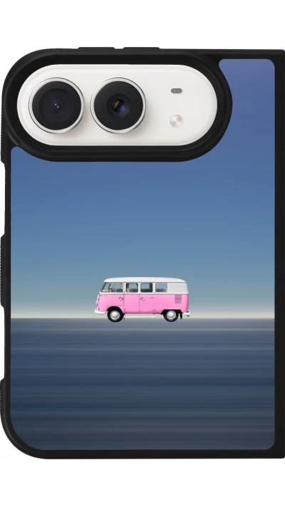 Coque iPhone Duo - Silicone rigide noir Spring 23 pink bus