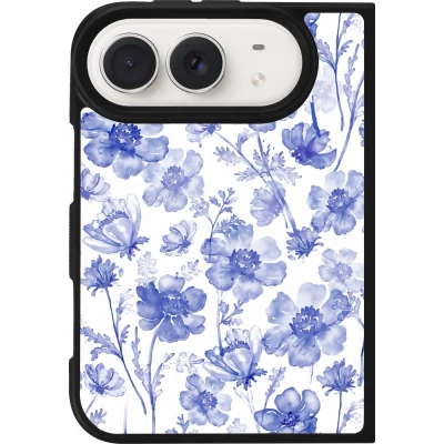 Coque iPhone Duo - Silicone rigide noir Spring 23 watercolor blue flowers
