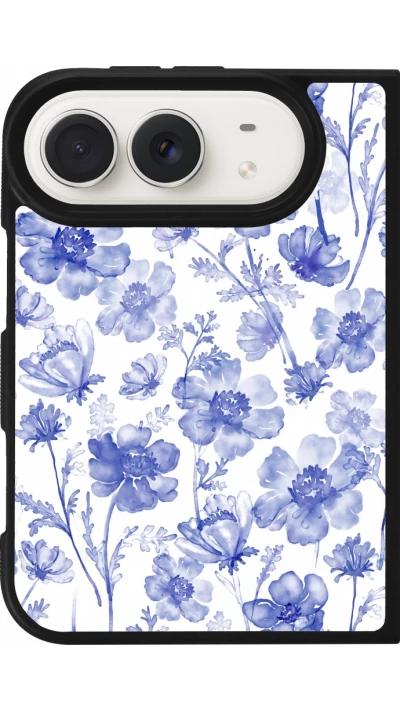 Coque iPhone Duo - Silicone rigide noir Spring 23 watercolor blue flowers