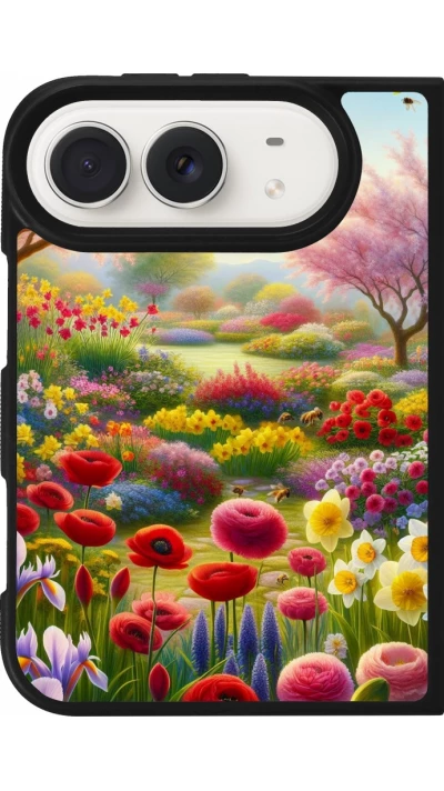 Coque iPhone Duo - Silicone rigide noir Spring 25 Bouquet printemps
