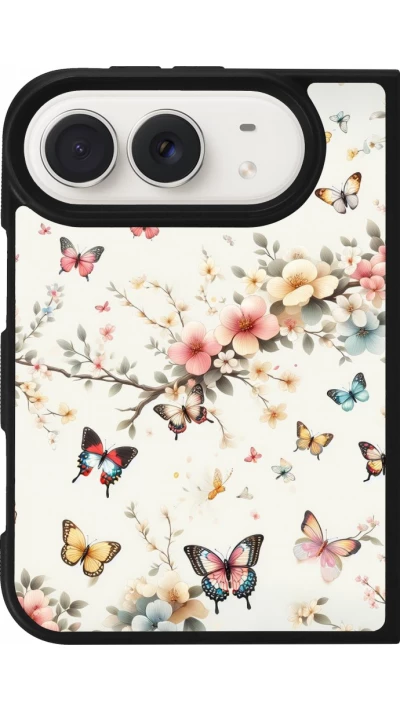Coque iPhone Duo - Silicone rigide noir Spring 25 Papillons Légers