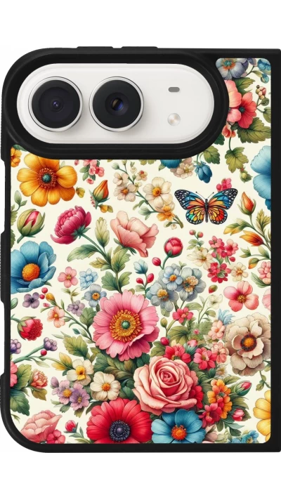 Coque iPhone Duo - Silicone rigide noir Spring 25 printemps fleuri