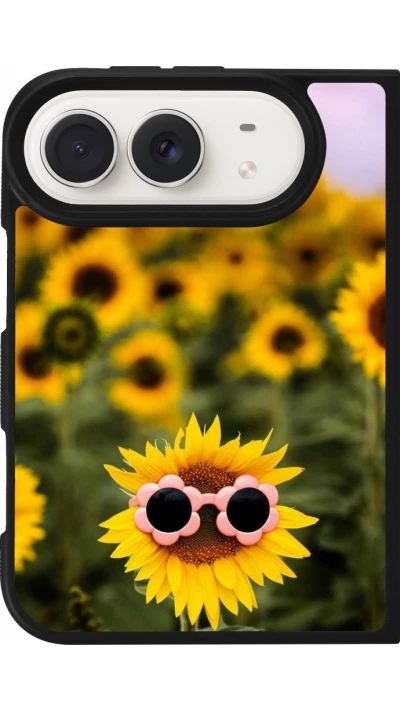Coque iPhone Duo - Silicone rigide noir Sunflower with glasses Spring 2026