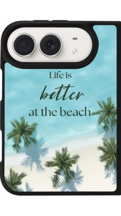 Coque iPhone Duo - Silicone rigide noir Summer 2025 Life is better at the beach