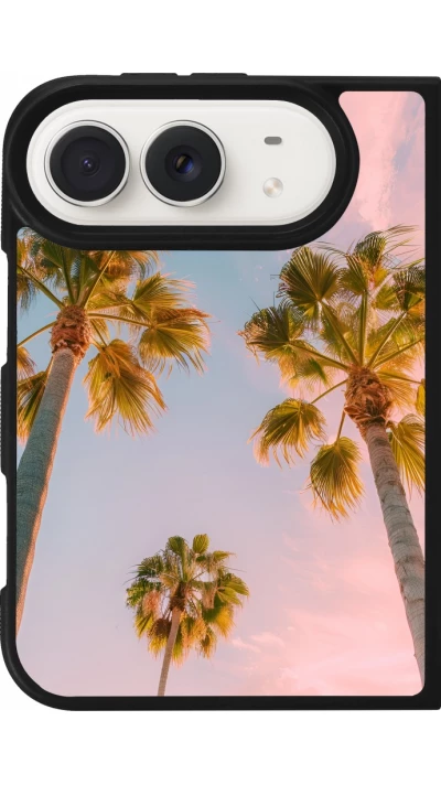 Coque iPhone Duo - Silicone rigide noir Summer 2025 Palmiers