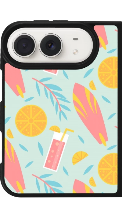 Coque iPhone Duo - Silicone rigide noir Summer 2025 Pattern citron
