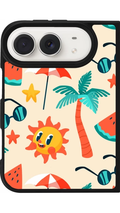 Coque iPhone Duo - Silicone rigide noir Summer 2025 Pattern soleil