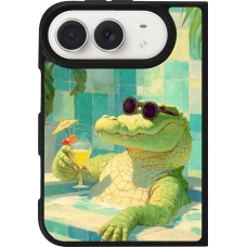 Coque iPhone Duo - Silicone rigide noir Crocodile in the swimming pool Summer 2026
