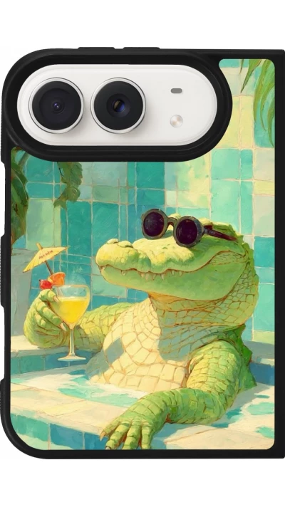 Coque iPhone Duo - Silicone rigide noir Crocodile in the swimming pool Summer 2026