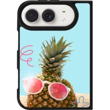 Coque iPhone Duo - Silicone rigide noir Pineapple with glasses Summer 2026