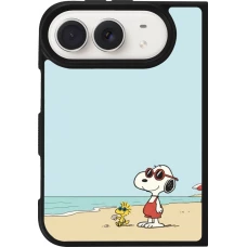 Coque iPhone Duo - Silicone rigide noir Snoopy on the beach Summer 2026