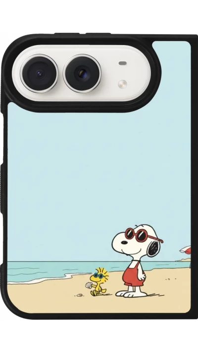 Coque iPhone Duo - Silicone rigide noir Snoopy on the beach Summer 2026