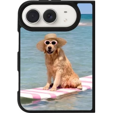 Coque iPhone Duo - Silicone rigide noir Summer Dog on Paddle