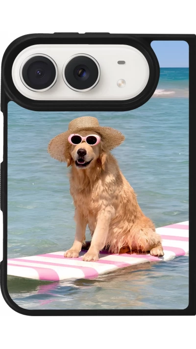 Coque iPhone Duo - Silicone rigide noir Summer Dog on Paddle