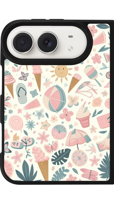 Coque iPhone Duo - Silicone rigide noir Summer Pink Pattern