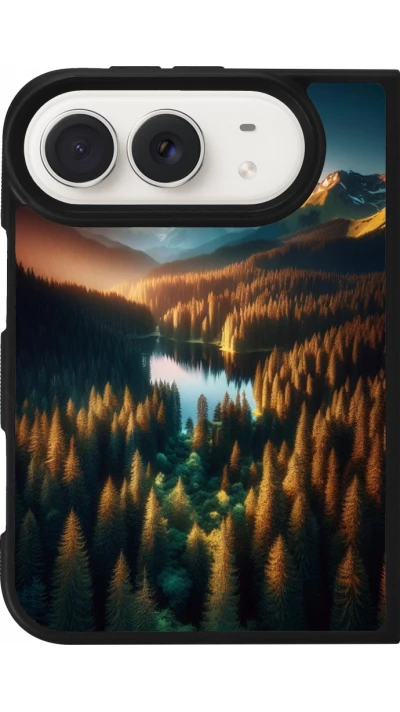 Coque iPhone Duo - Silicone rigide noir Sunset Forest Lake