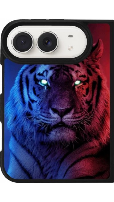 Coque iPhone Duo - Silicone rigide noir Tiger Blue Red