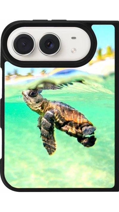 Coque iPhone Duo - Silicone rigide noir Turtle Underwater