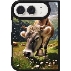 Coque iPhone Duo - Silicone rigide noir Vache montagne Valais
