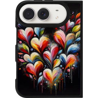 Coque iPhone Duo - Silicone rigide noir Valentine 2024 Coeur Noir Abstrait