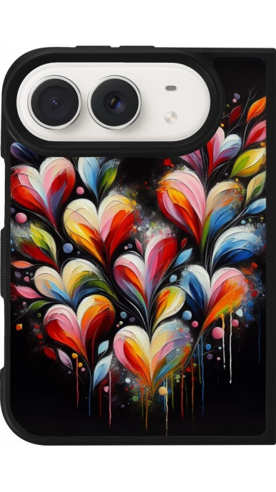 Coque iPhone Duo - Silicone rigide noir Valentine 2024 Coeur Noir Abstrait