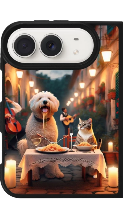 Coque iPhone Duo - Silicone rigide noir Valentine 2024 Dog & Cat Candlelight