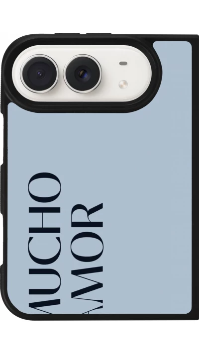 Coque iPhone Duo - Silicone rigide noir Valentine 2024 mucho amor azul