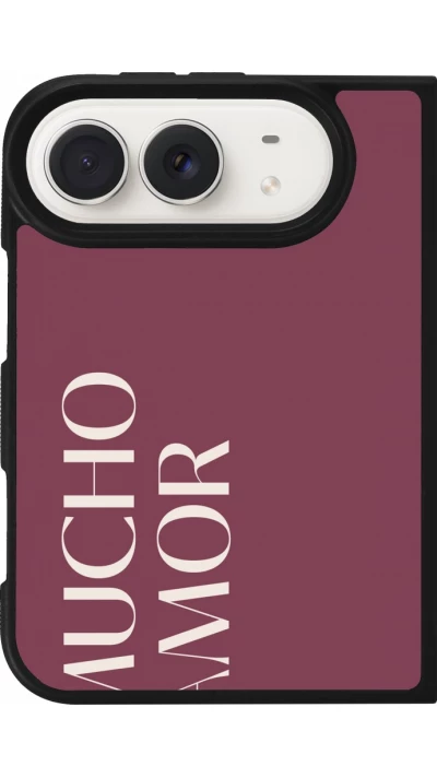 Coque iPhone Duo - Silicone rigide noir Valentine 2024 mucho amor rosado