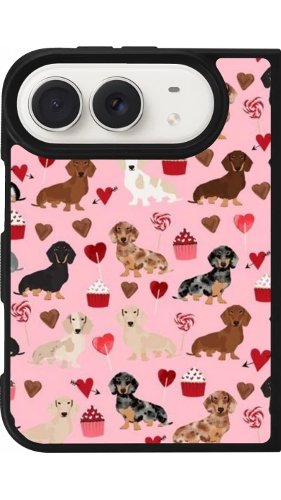 Coque iPhone Duo - Silicone rigide noir Valentine 2024 puppy love