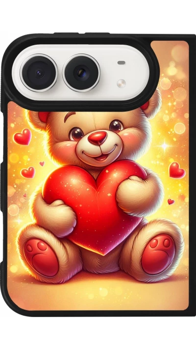 Coque iPhone Duo - Silicone rigide noir Valentine 2024 Teddy love