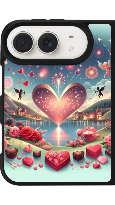 Coque iPhone Duo - Silicone rigide noir Valentine 2025 Chic