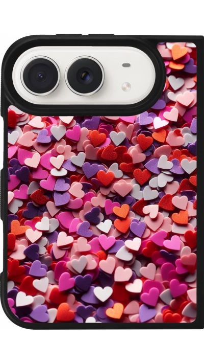 Coque iPhone Duo - Silicone rigide noir Valentine 2025 Confetti