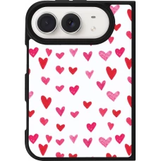 Coque iPhone Duo - Silicone rigide noir Valentine 2022 Many pink hearts
