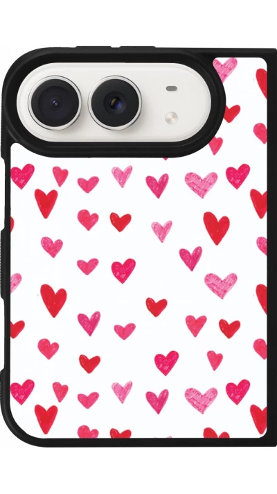 Coque iPhone Duo - Silicone rigide noir Valentine 2022 Many pink hearts