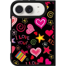 Coque iPhone Duo - Silicone rigide noir Valentine 2023 love symbols