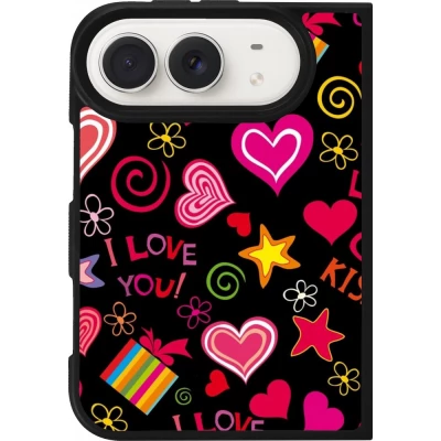 Coque iPhone Duo - Silicone rigide noir Valentine 2023 love symbols
