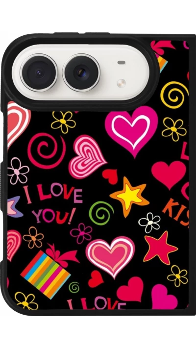 Coque iPhone Duo - Silicone rigide noir Valentine 2023 love symbols