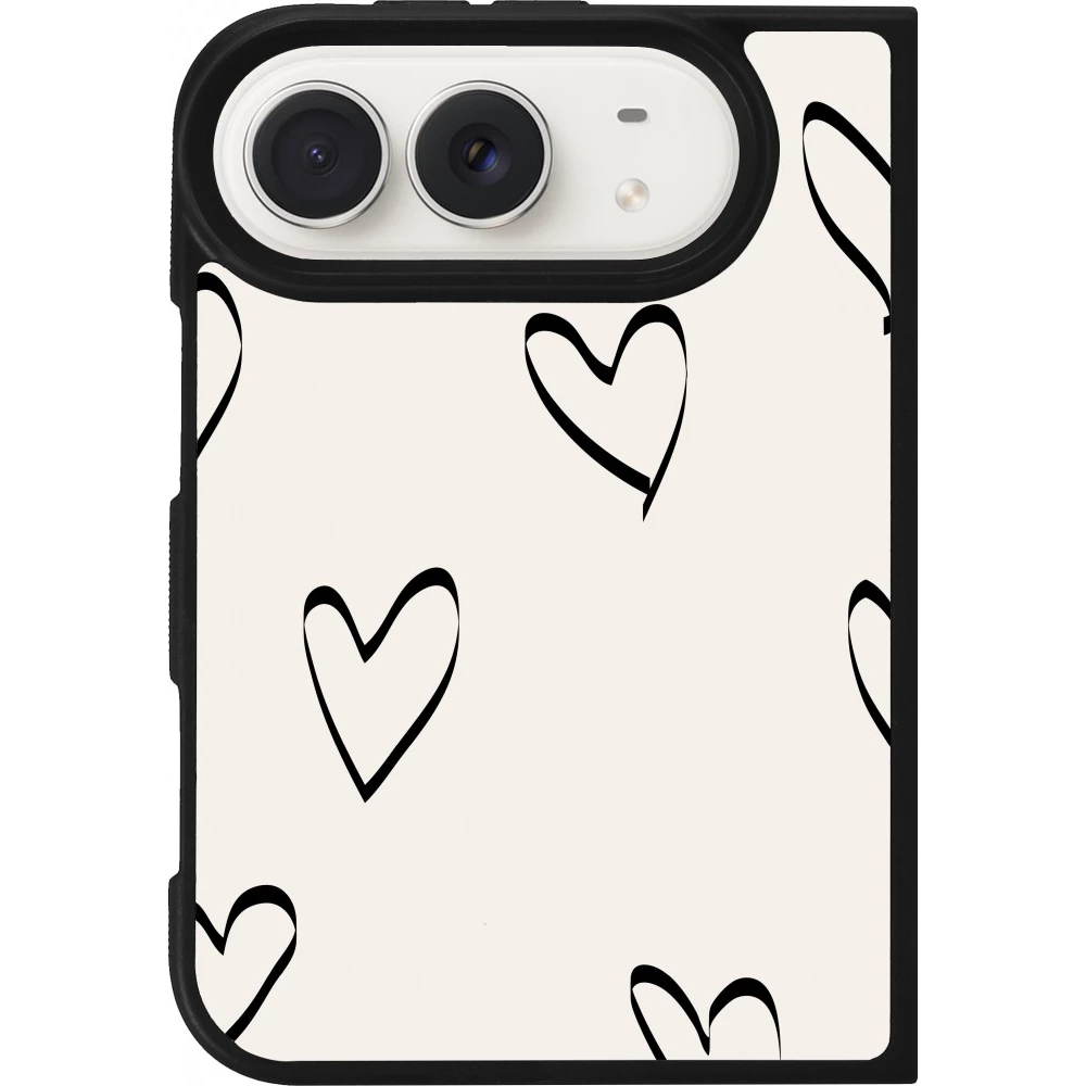 Coque iPhone Duo - Silicone rigide noir Valentine 2023 minimalist hearts