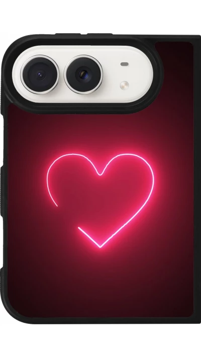 Coque iPhone Duo - Silicone rigide noir Valentine 2023 single neon heart