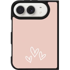Coque iPhone Duo - Silicone rigide noir Valentine 2023 three minimalist hearts