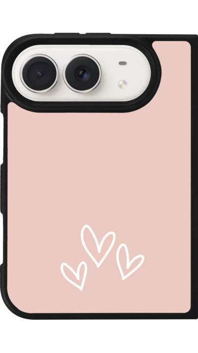 Coque iPhone Duo - Silicone rigide noir Valentine 2023 three minimalist hearts