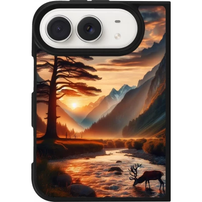 Coque iPhone Duo - Silicone rigide noir Valley Sunset Deer Tree