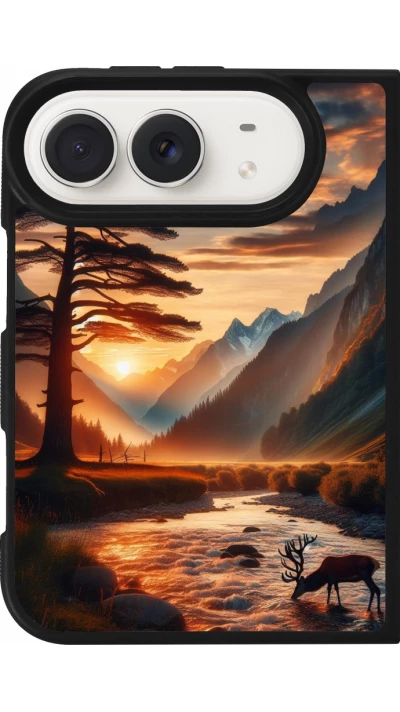 Coque iPhone Duo - Silicone rigide noir Valley Sunset Deer Tree