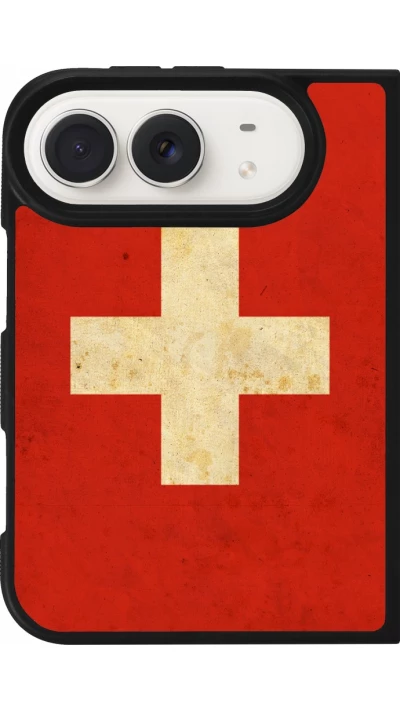 Coque iPhone Duo - Silicone rigide noir Vintage Flag SWISS