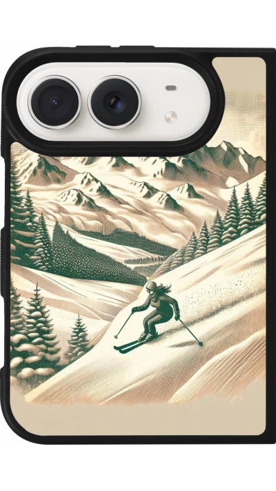 Coque iPhone Duo - Silicone rigide noir Vintage Ski Mountain