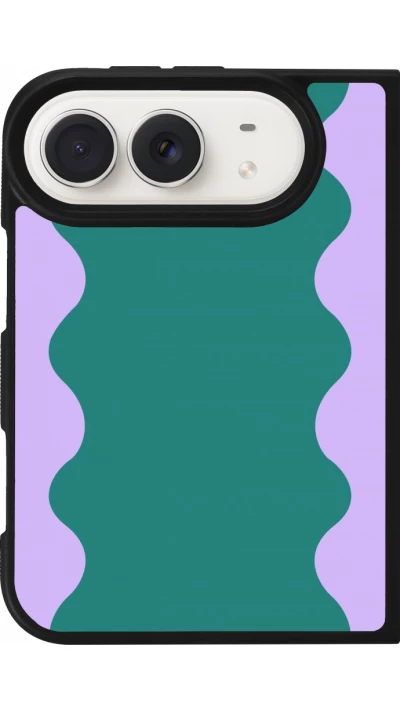 Coque iPhone Duo - Silicone rigide noir Wavy Rectangle Green Purple
