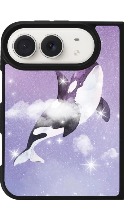 Coque iPhone Duo - Silicone rigide noir Whale in sparking stars