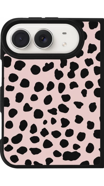 Coque iPhone Duo - Silicone rigide noir Wild Leopard Pink