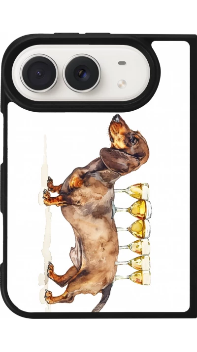 Coque iPhone Duo - Silicone rigide noir Wine Teckel