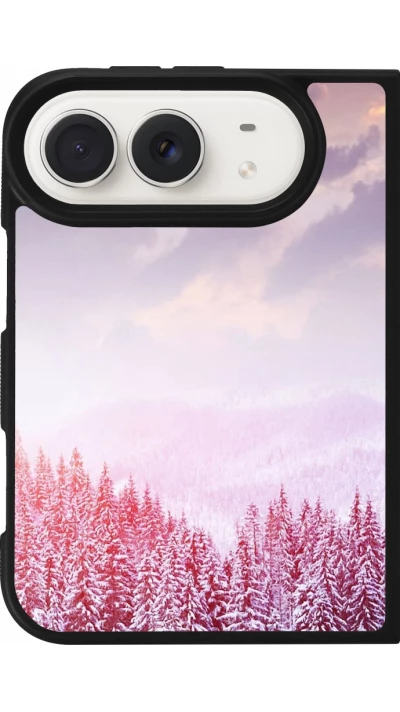 Coque iPhone Duo - Silicone rigide noir Winter 22 Pink Forest